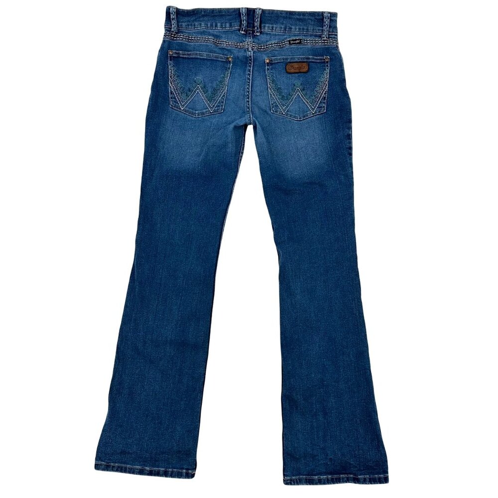Wrangler Womens Blue Denim Embroidered Pocket Western Boot Cut Jeans 13x34 - Picture 3 of 11